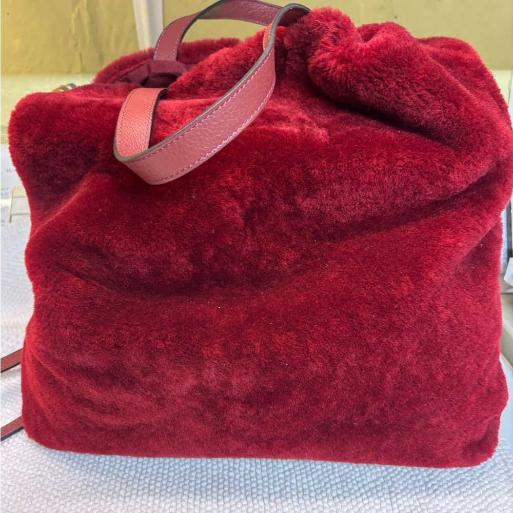 Ruby red shearling tote